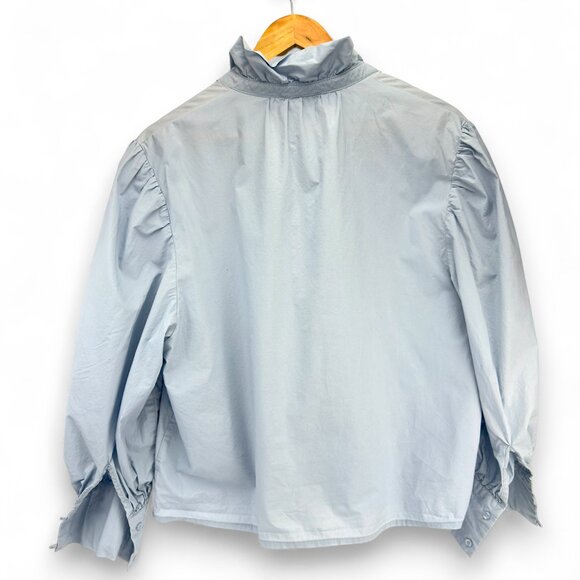 GALERIES LAFAYETTE 3/4 Balloon Sleeves Ice Blue Button Down Ruffled Shirt sz 40 - Picture 3 of 8